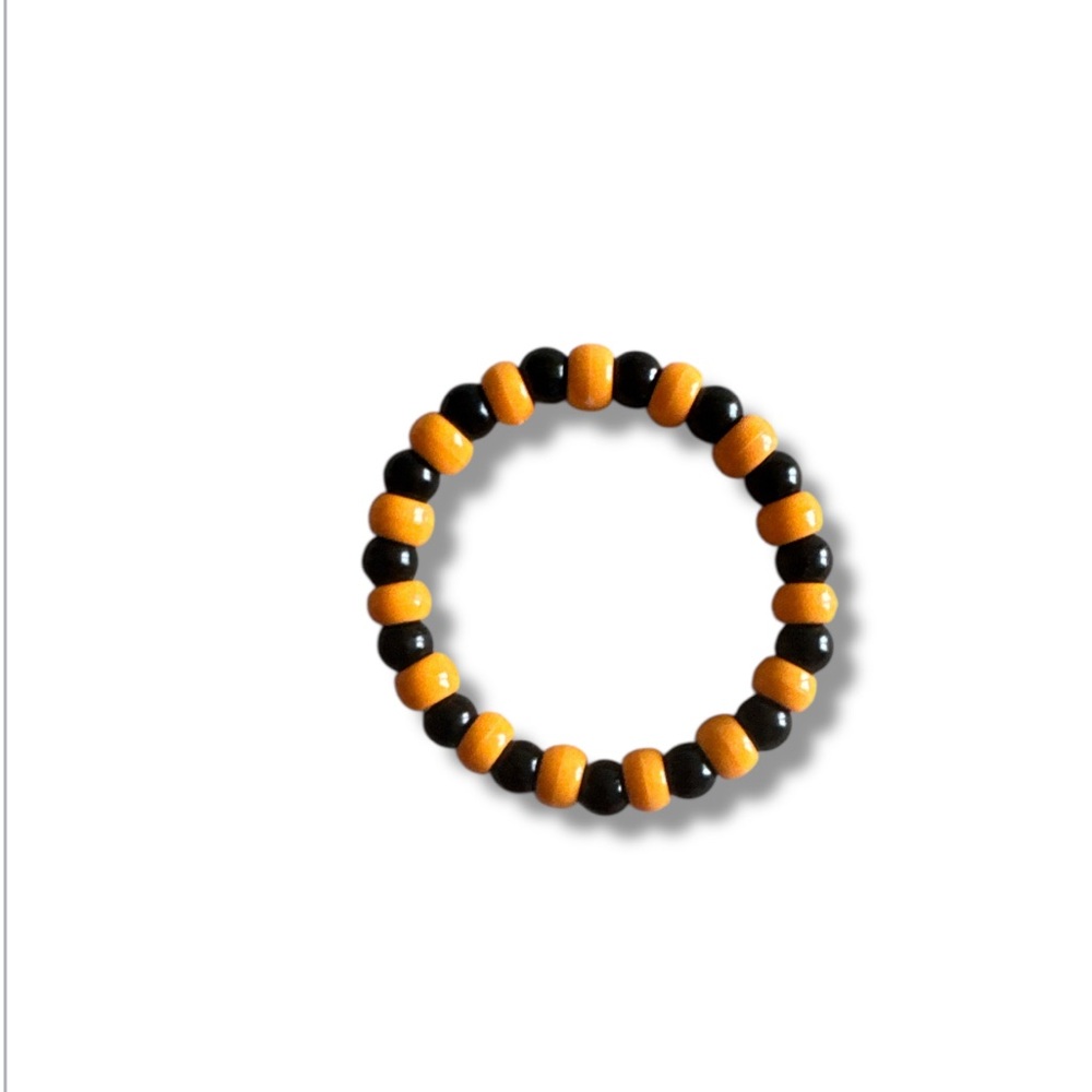 3 FOR $10 HANDCRAFTED Orange Pony and Black Glass Beaded Bracelet